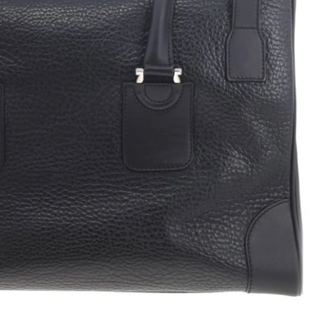 Classic Black Pebbled Leather Farragamo Weekender Duffel Bag - Men